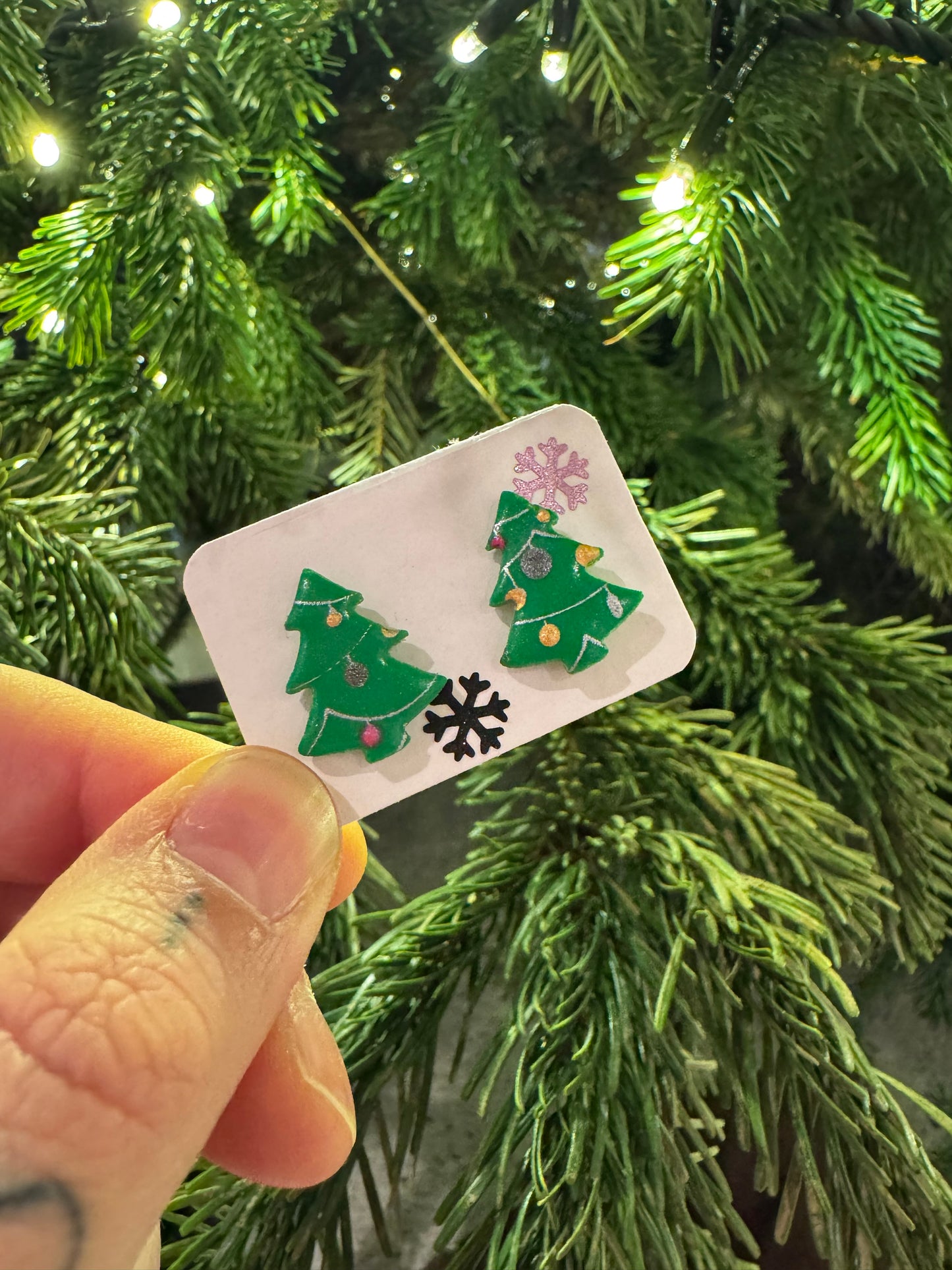 Decorated tree earrings
