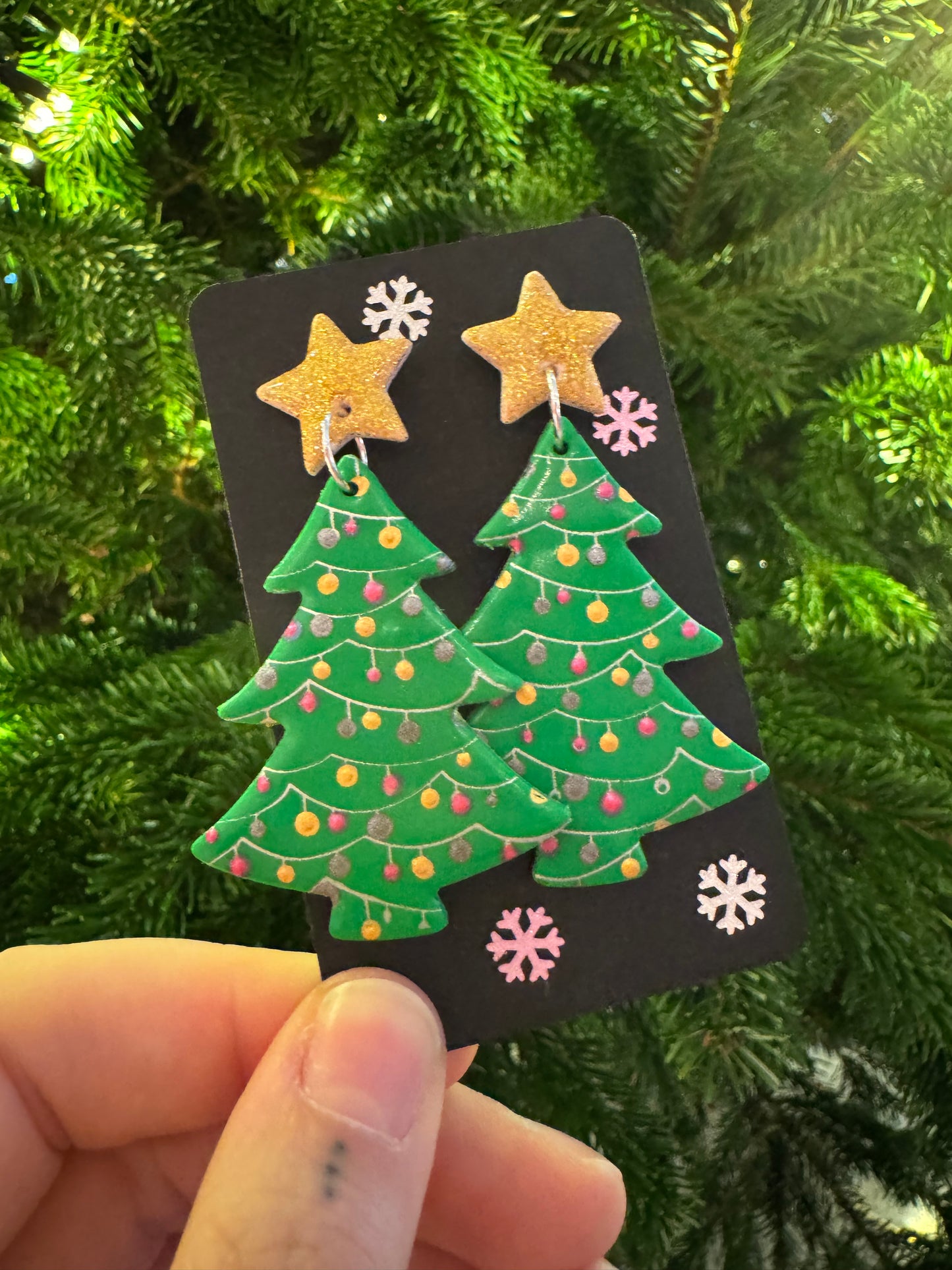 Decorated tree earrings