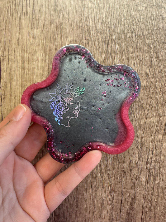 Pink and Black Flower Trinket Tray